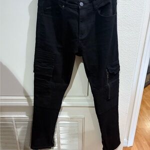 MENS Black Cargo Pants with Zipper Detail